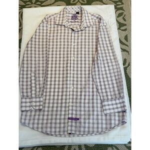 English Laundry Mens Purple White Plaid Button Down Shirt 16.5 32/33 Cotton